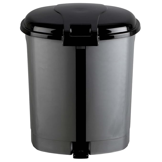 KOLORR Go clean 13 Litres Medium Size Plastic Pedal Dustbin Trash Can/Garbage Waste Bin with Lid for Home, Kitchen, Office, Bathroom & Washroom – Silver