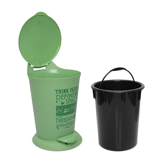 JAYPEE BITS BIN Pedal Bin with Plastic Bucket And Lid | Garbage Bin Trash Can Pedal Waste Bin |Round Shape Dustbin For Home, Kitchen, Bathroom, Office, 4 Litre, Green