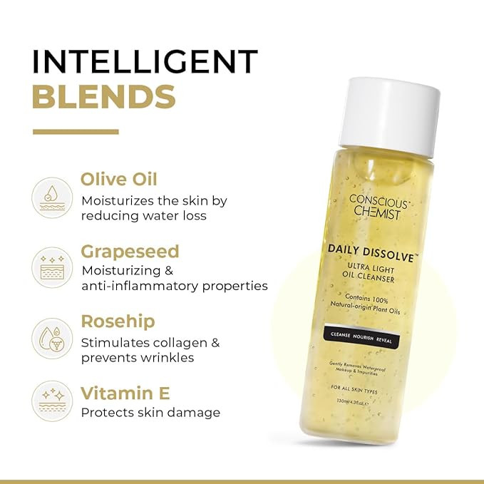 Conscious Chemist Makeup Remover Oil Cleanser|130 Ml|Face Wash, Cleanser Oily Skin, Makeup Remover. Men & Women. Removes Waterproof Makeup, Spf & Impurities. Soft & Glowing Skin - Daily Dissolve