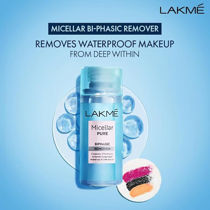 Lakme Biphasic Micellar Face Cleansing Water 200ml | Removes Waterproof Makeup | Oil and Water Formula