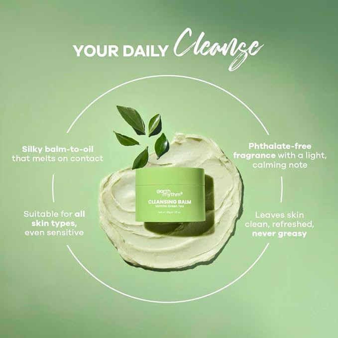 Earth Rhythm Matcha Green Tea Cleansing Balm Removes Makeup in 10 Seconds, Gentle cleansing. No Parabens & Sulphates