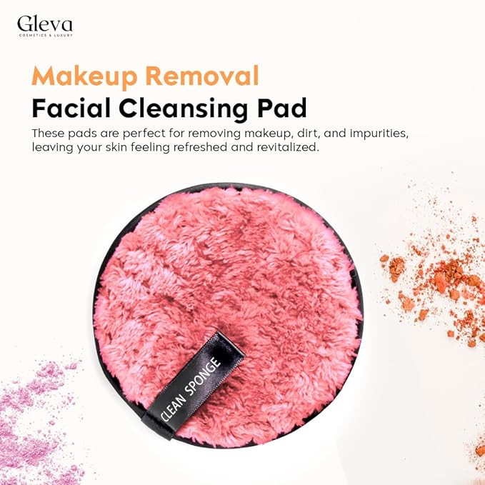 Gleva Reusable Makeup Remover Pad, Double Side Washable Face Pad, Makeup Remover Cloth, Easily Remove Stubborn Face & Eye Makeup, Makeup Eraser Cloth for All Skin Types (Red)