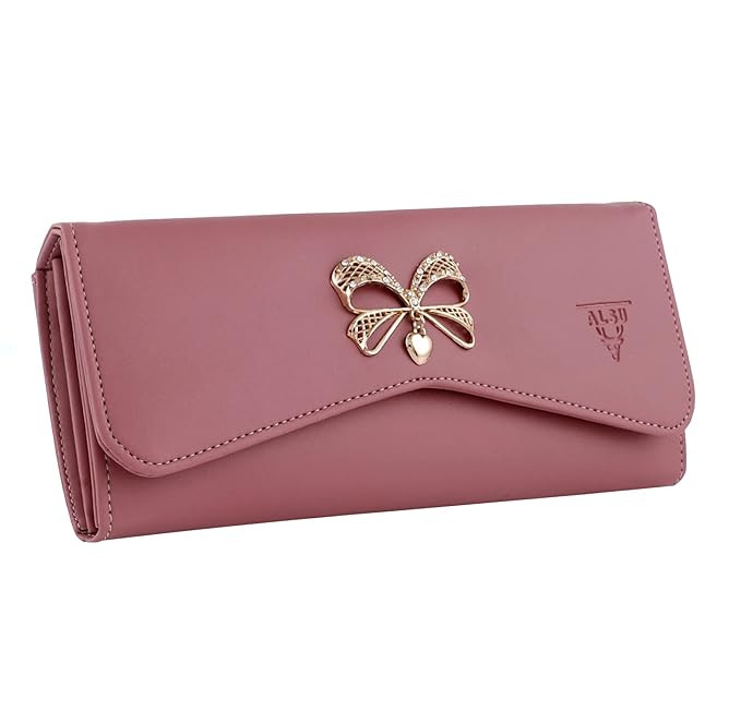 ALSU Women's Hand Wallet Purse Clutch | Phone Pocket| 4 Card Slots| Coin Pockets| Smooth Material (Peach)