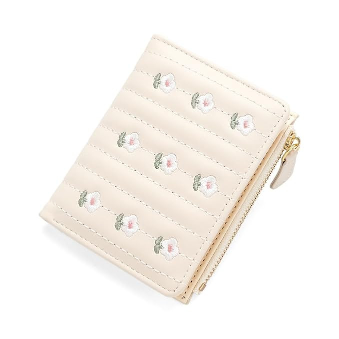 Valerie Wallets for Women, Leather Floral RFID Blocking Small Bifold Wallet with Zipper Coin Purse for Girls and Ladies Women's Wallet (White)