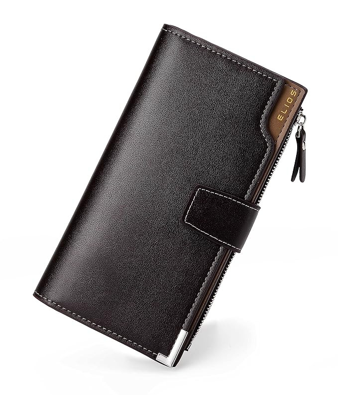 Elios Women 24 Card Slots Large Capacity PU Leather Clutch Wallet Card Phone Holder Organizer Ladies Purse (Brown)