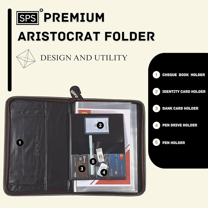 SPS PU Leather 24-Pocket A4 File Organizer – Professional Document Holder for Certificates, Legal Documents, Home, Office, School Use (Black)