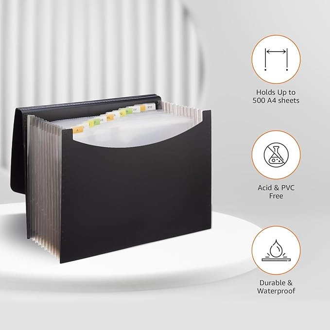 Amazon Basics Expanding File Folder with 13 Pockets, Letter Size, Also Fits A4 Size Documents (Black)