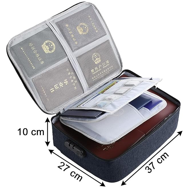 SAMEZONE Document Organizer Bag Multilayer Travel File Organiser Document Storage Bag with Lock Waterproof File Folders Certificates A4 Document file organizer Safe Pouch for Home Office Travel (Grey)