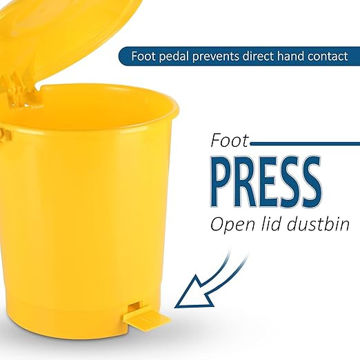 Heart Home Plastic 10 Ltr Kitchen Dustbin for Home | Dustbin for Bathroom with Lid, Handle and Pedal | Waste Bin for Office Garbage Wet or Dry | Yellow