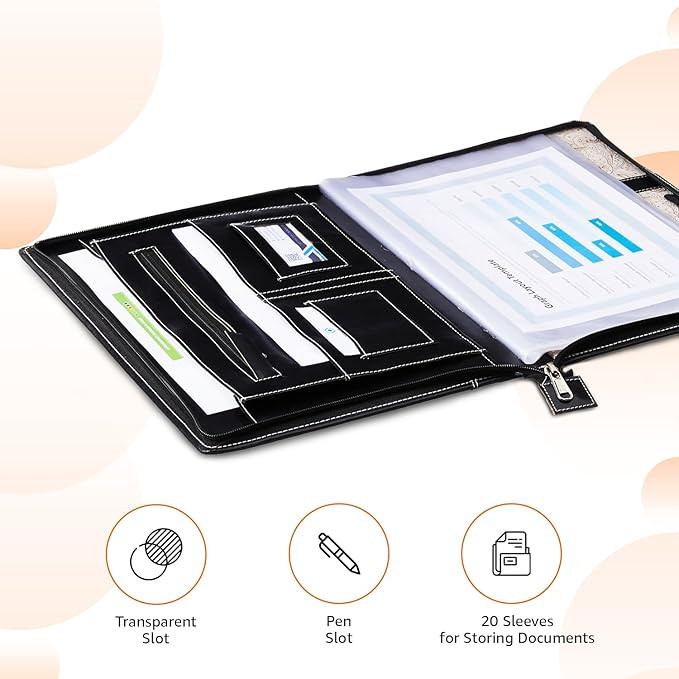 amazon basics Multipurpose Leatherette Professional File Folders for Certificates,Documents Holder,Document Bag, Portfolio Legal Size Documents Holder with 20 Leafs