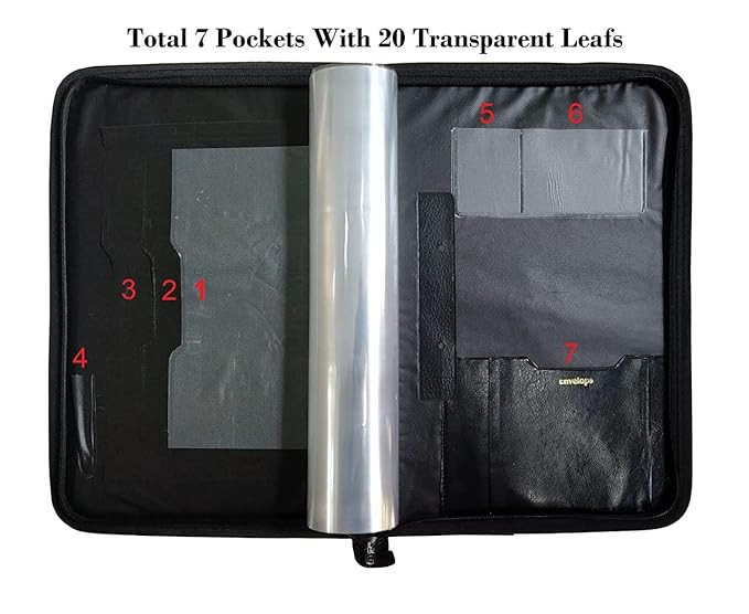 Professional Portfolio File Folder | Document Holder with 20 Leafs Unique PU Leather File for Home & Office Document File Folder with 20 Leafs for Men & Women (Black Jeans Pattern)