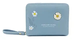 Valerie Women Small Wallet for Girls Credit Card Holder Coin Purse Zipper Small Secure Card Case Cute Wallets Mini Wallets for Women (Blue)