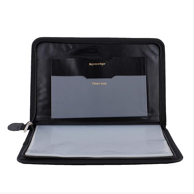 YBN Waterproof A4 Size Faux Leather Executive Professional File Folders for Certificates, Legal Documents with 20 Leafs/Sleeves/Document Folder with Zip Colours May Vary