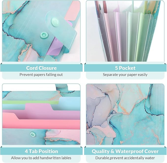 Corslet Expanding File Folder, Aesthetic Folders for School, Accordion File Organizer, Aesthetic Folder with Labels,5 Pockets Important Document Folders for School Office Home (Color May Vary)