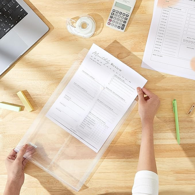 Amazon Brand - Solimo Button Bags, Top-Opening, Reusable, Each Holds 130 Sheets (Transparent, A4, Set of 12)