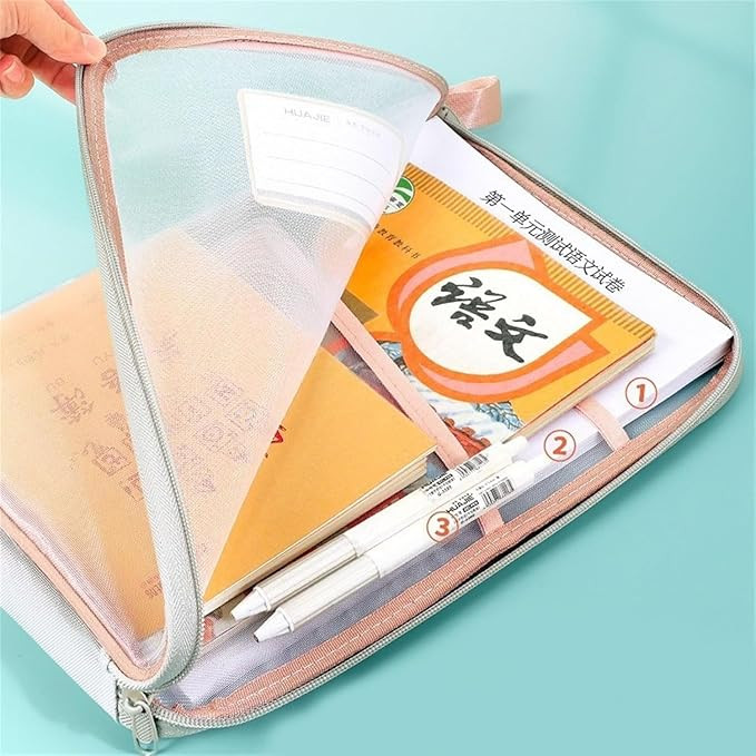 A4 Mesh Zipper File Folder Organizer with 3-Layer Separation – Dustproof Document Bag with Label Pocket, Lightweight Portable Pouch for Office, School, Students (Random Color Set of 2)