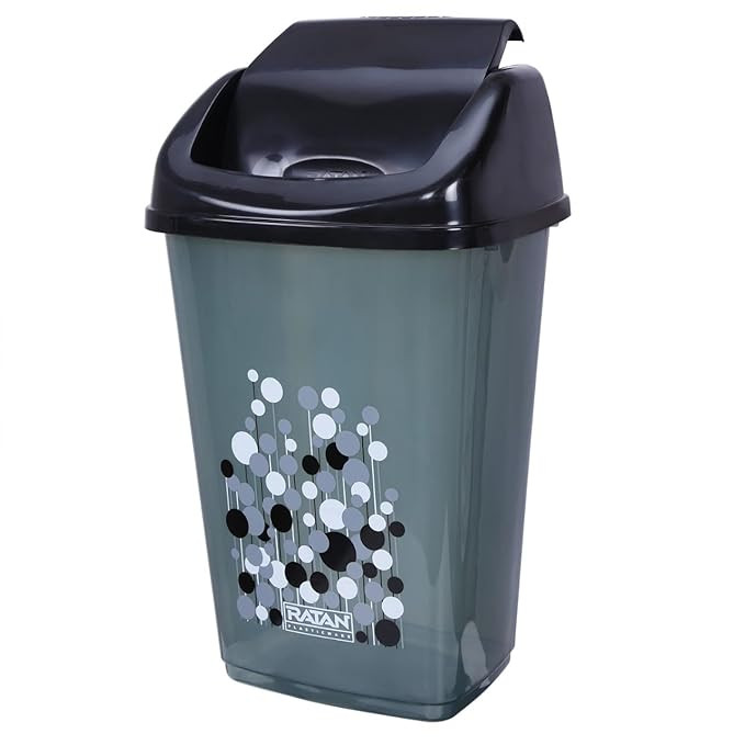 AIR O MATIC Plastic Garbage Waste Dustbin for Kitchen Office Home & Commercial 9ltr BLACK Swing-Lid (Frosty)