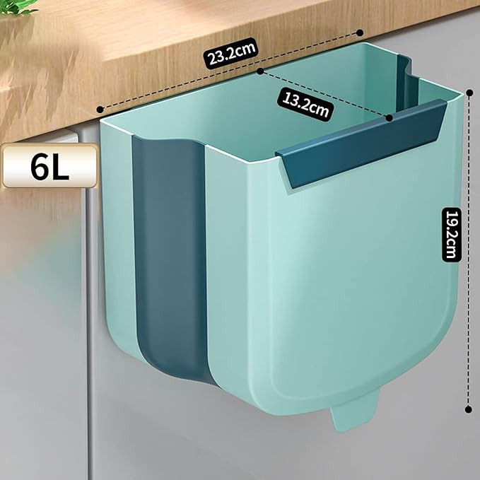 wolpin Plastic Kitchen Dustbin Modern Lightweight Foldable Open-Top Cabinet Door Hanging Garbage Bin For Home/Office Waste Bin With Handle (6 Litres, Green)