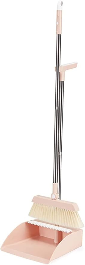Plastic Broom and Dustpan Set Fordable Windproof Dust Pan with Aluminum Handle Upright Standing Floor Sweep