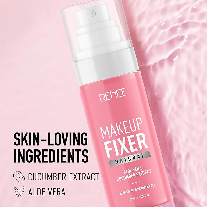 RENEE Natural Makeup Fixer For Face | Non-Sticky, Dewy Finish | With Aloe Vera & Cucumber Extract | Alcohol-Free, Hydrating Setting Spray | Vegan & Cruelty-Free | 60 ml