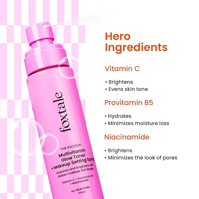 Foxtale Multivitamin Glow Toner & Makeup Setting Spray with Vitamin C & Niacinamide, Hydrating Toner for Glowing Skin, Alcohol-Free, For All Skin Types, 150 ml