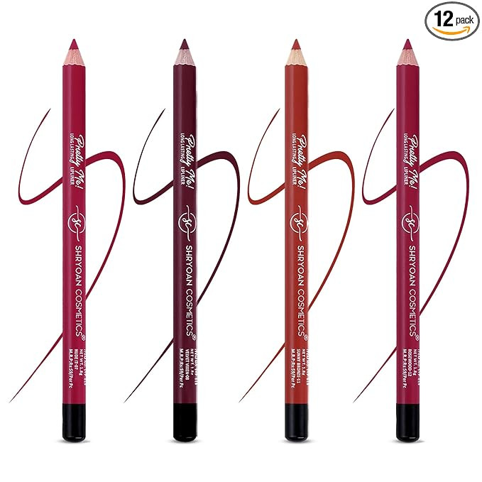 Shryoan Pretty Me Bold Lipliner & Eye Liner Pencil | Waterproof & Smudge Proof | Long-lasting Lip Liner | Matte Finish Lip Pencil | Non-drying Formula (Set of 4 (Shade 03), Set of 4 (Shade 03))
