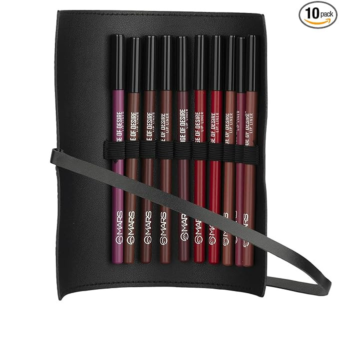 MARS Edge of Desire Lip Liner with Holder Set of 10 | One Swipe Smooth Application | Long Lasting & Travel Friendly Lip Pencil | Multicolor (Set-A) (1.4g x 10)