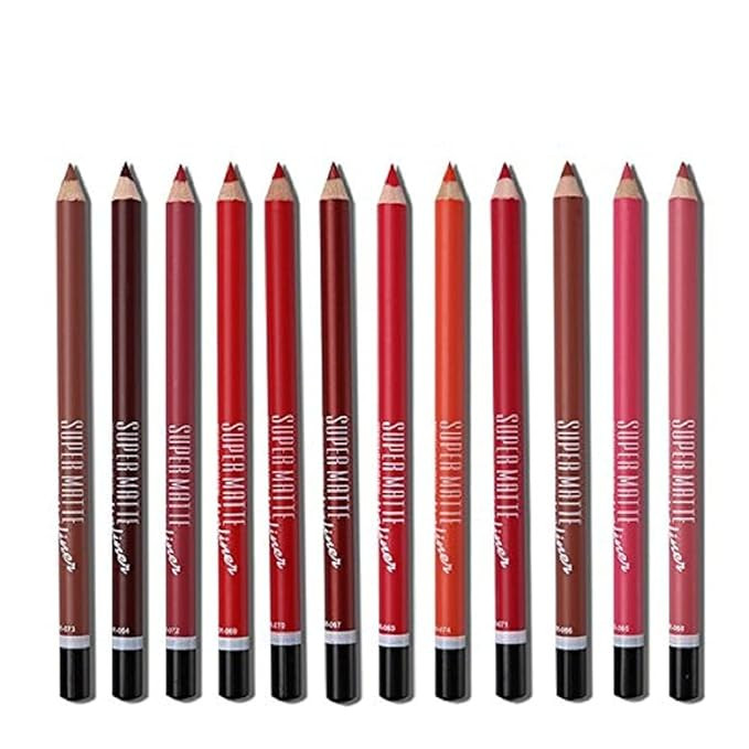 MF® Waterproof Professional Multicolored Matte Super Matte Lip Liner Pencil Set of 12