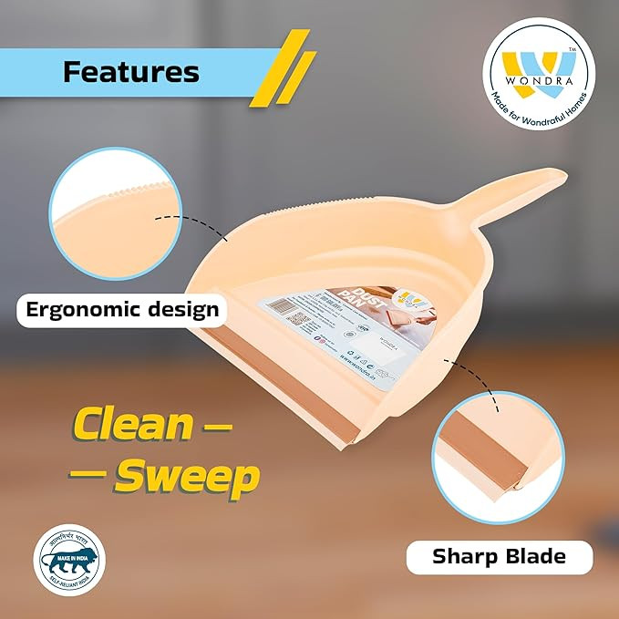 Big Dustpan with Brush – Wide Mouth Heavy-Duty Cleaning Set | Rubber-Edge Pan & Stiff-Bristle Brush | Ideal for Home, Office & Commercial Use
