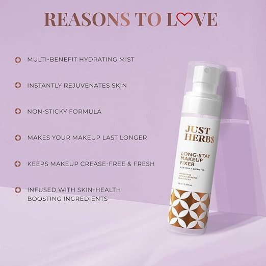 Just Herbs Long Stay Non Sticky Makeup Fixer, Setting Spray for Face Makeup with Aloevera and Green Tea 100 ml