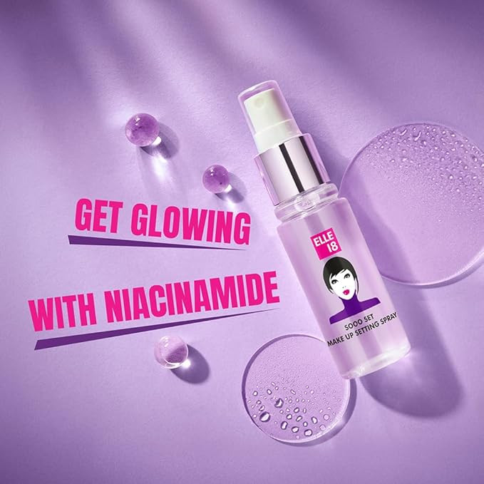 ELLE 18 SOOO SET Setting Spray, Seamless finish, Long Lasting & Hydrating makeup fixer, Light-weight and Non-sticky, Infused with Niacinamide | 60ml