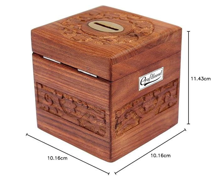 Craftland Wooden Money/Piggy Bank, Money Box, Coin Box with Carved Design for Kids/Children. with Lock