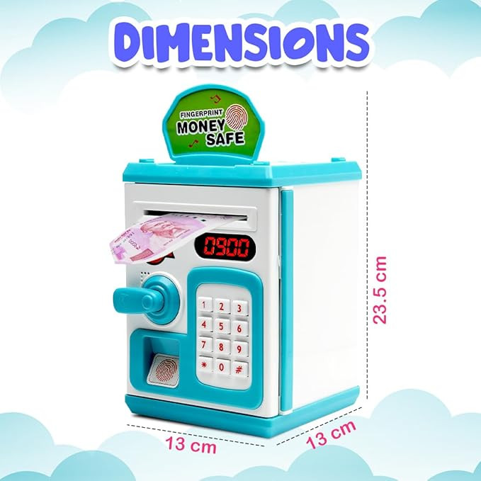 GOOYO Money Bank for Kids with Fingerprint Sensor and 3-Step Safe Password Protection - 3X AA Battery Not Included (Blue)