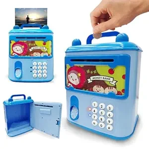 Wembley Finger Print Sensor ATM Piggy Bank for Kids Girl Boys Gullak for Money Bank with Password & Music Auto Scroll Money Saving Box with Coin Cash Slot Gifts for Kids - Blue