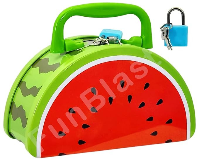 FunBlast Money Saving Tin Coin Bank with Lock and Key – Fruit Shaped Coin Box for Kids, Boys, Girls, Piggy Bank for Kids, Money Box for Girls, Birthday Return Gift (Multicolor)