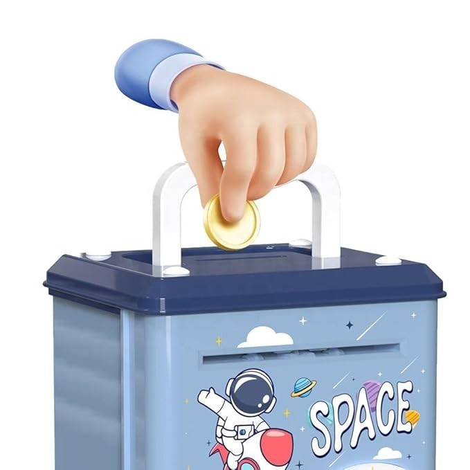 PLUSPOINT Piggy Bank Cash Coin Can ATM Bank Electronic Coin Money Bank for Kids Age 3-12, Money Savings Box Mini ATM Coin Bank Toys Gifts for 3 4 5 6 7 8 9 10 11 12 Year Old Boys Girls (Space)