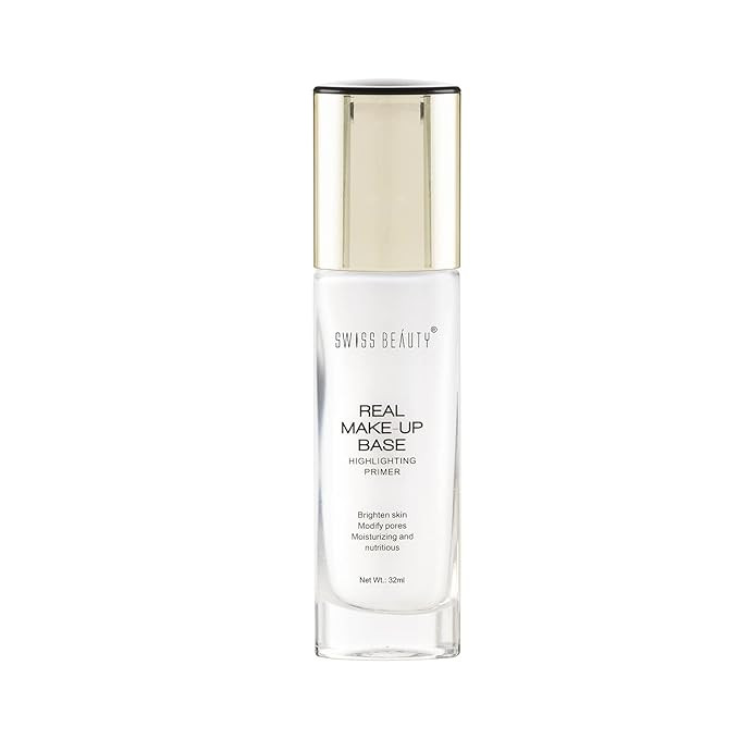 Click to see full view Swiss Beauty Real Makeup Base Highlighting Primer| Skin-Hydrating Poreless Primer With Natural Glow Finish For Face Makeup |Shade - 01 Natural Tint, 32Ml