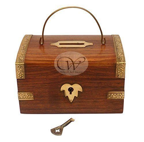 Wood Art Store Wooden Money Box with Lock Piggy Bank Coin Box Children Gifts