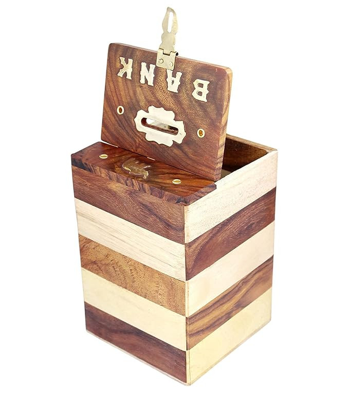 Antlantic Wood Store Wooden Piggy Bank - Money Bank - Coin Box - Money Box - Gift Item for Kids