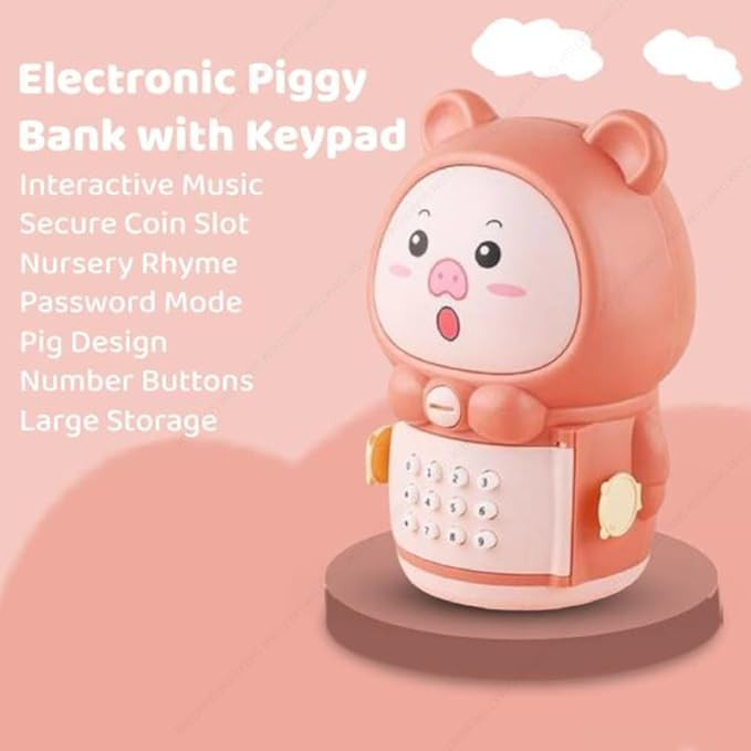 Cartoon Animal Money Storage Tank for Kids,Electronic Piggy Bank with Music, Keypad & Story Function Secure Coin Bank Safe for Boys & Girls (Pig Design)