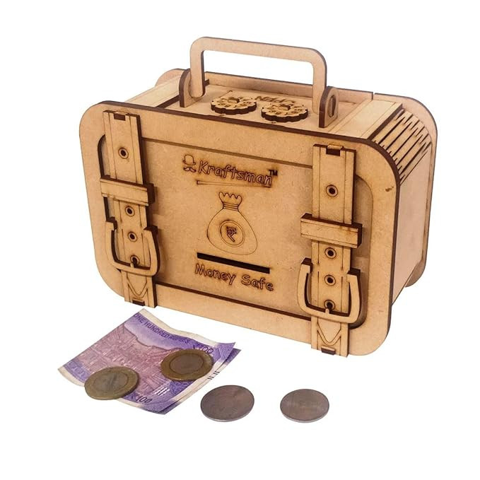 Braintastic Wooden Casual Money Bank Coin Locker Box Piggy Bank Password Protected For Kids And Adults (Briefcase)