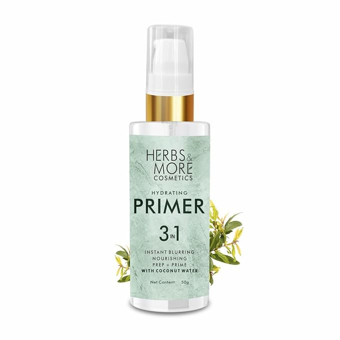HERBS & MORE Face Primer | Lightweight, Oil-Free Makeup Base | Controls Shine & Extends Makeup Wear | Hydrating & Smoothing Formula for Flawless Finish | Suitable for All Skin Types, 50gm - Pack 1
