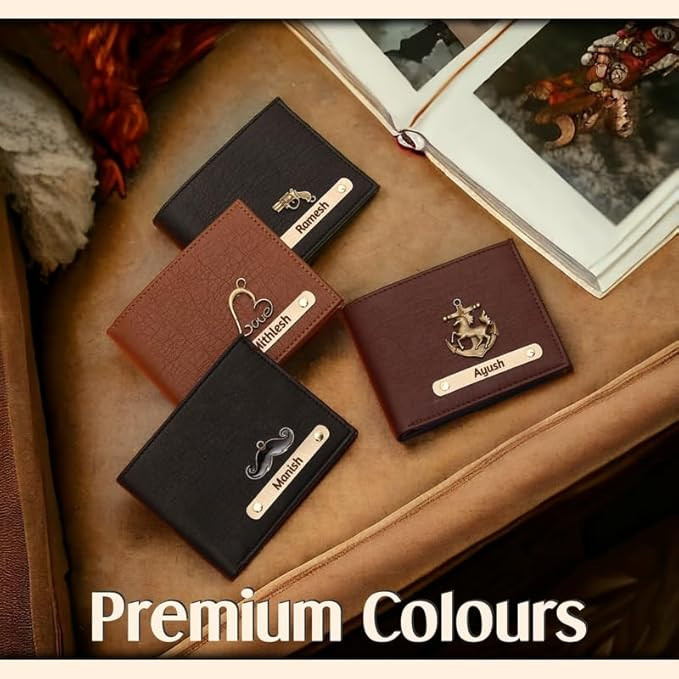 Personalized Leather Wallet for Men – Brown Customized Wallet with Name & Charm | Gift for Boys, Husband, Brother | Slim PU Purse for Everyday Use