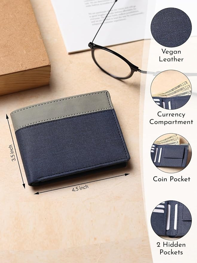 SAMTROH White & Blue Embellished PU Leather Wallet for Men | 3 Card Slots | 2 Currency & Secret Compartments | 1 Coin Pocket