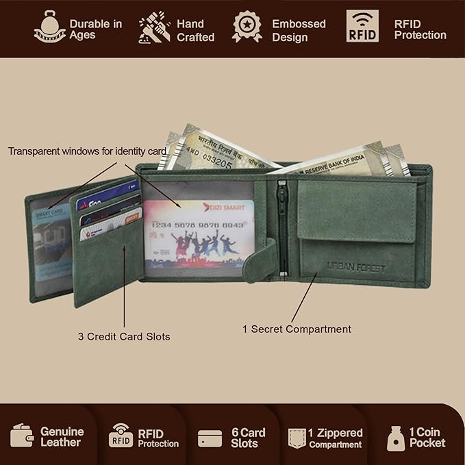 URBAN FOREST Leo Vintage Green Leather Wallet for Men