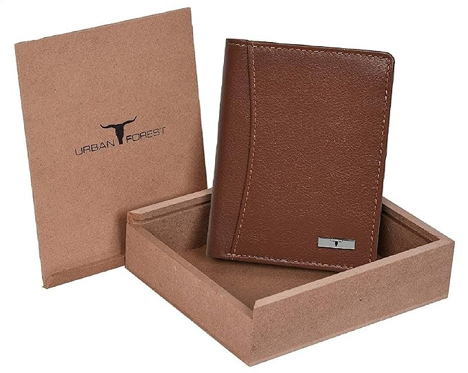 URBAN FOREST Orlando Redwood Leather Wallet for Men - Packed in Premium Wooden Box for Festive Gifting