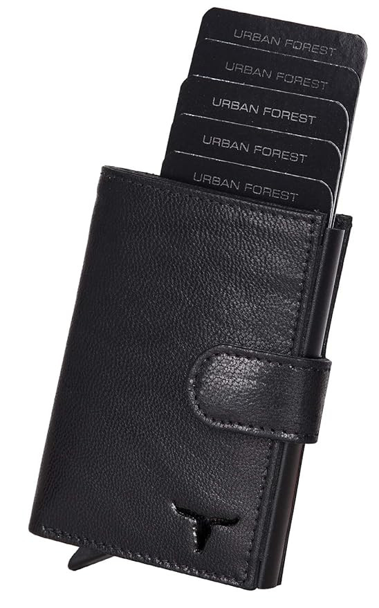 URBAN FOREST Leather Drake Black Metal Card Holder Wallet For Men