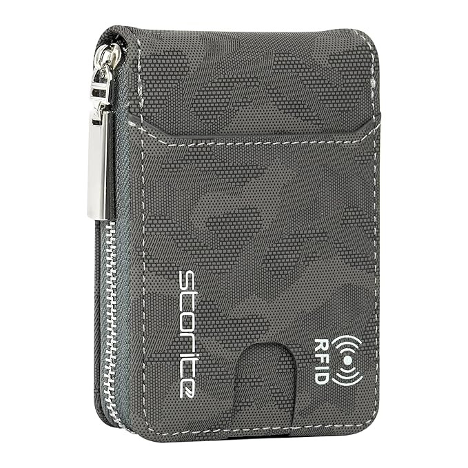 Storite RFID 9 Slot PU Leather Vertical Credit Debit Card Holder Money Wallet Zipper Coin Purse for Men Women - (11.5 Cm X 8 Cm X 2Cm -Camouflage Grey)