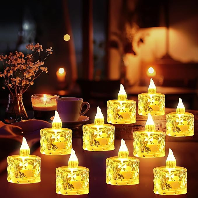 Party Propz Crystal Led Tea Light Candle - 6 Pcs, 2.3in X 1.3in, Warm Yellow Glow, Battery Operated with On/Off Switch, Decorative Candle Lights for Decoration, Led Lights for Home Decoration