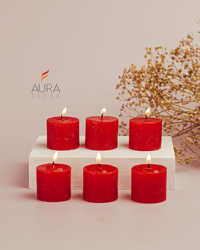 AuraDecor Fragrance Votive Candles || Smokeless Scented Candle || Aroma Candles || Candles for Decoration || Wedding Candle || Burns Upto 8 Hours (Pack of 6) (Raspberry)